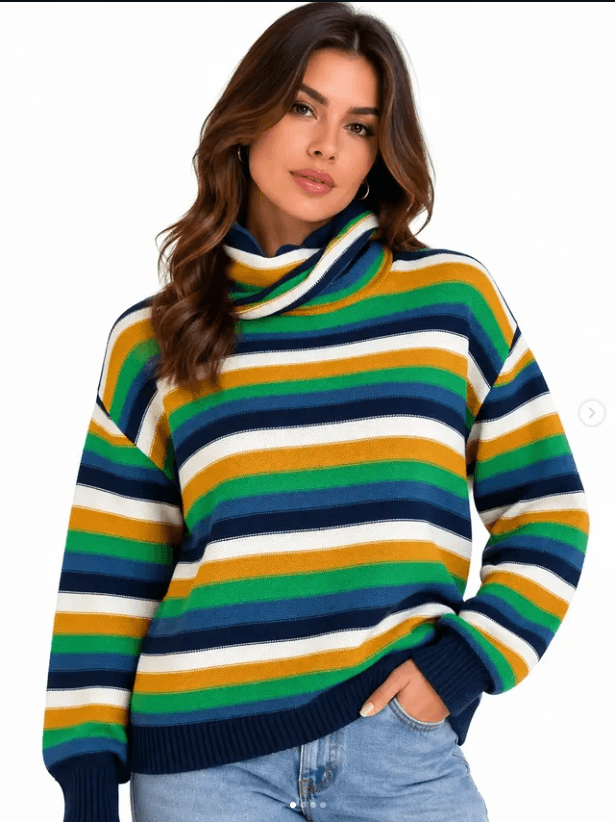Blusa listrada colorida gola boba - Aby Malhas